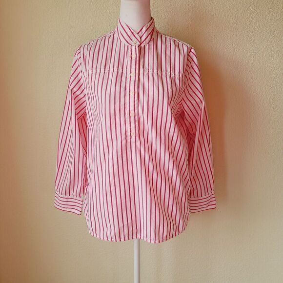 J Crew Popover Shirt Size 00 Pink Striped Button Front Preppy Office Career - Picture 1 of 8